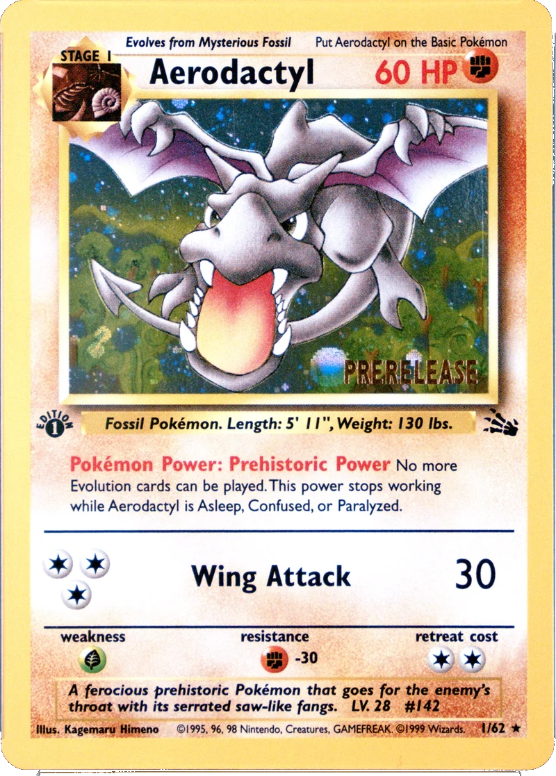 Aerodactyl Prerelease - Cosmos holo 1/62, PSA cert 127385816 reference placeholder