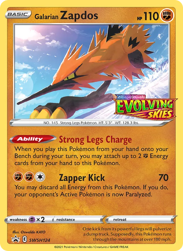 Galarian Zapdos SWSH124, prerelease base reference scan