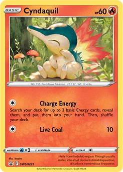 Cyndaquil #SWSH221, English promo official card database image (cosmos holo pattern not shown)