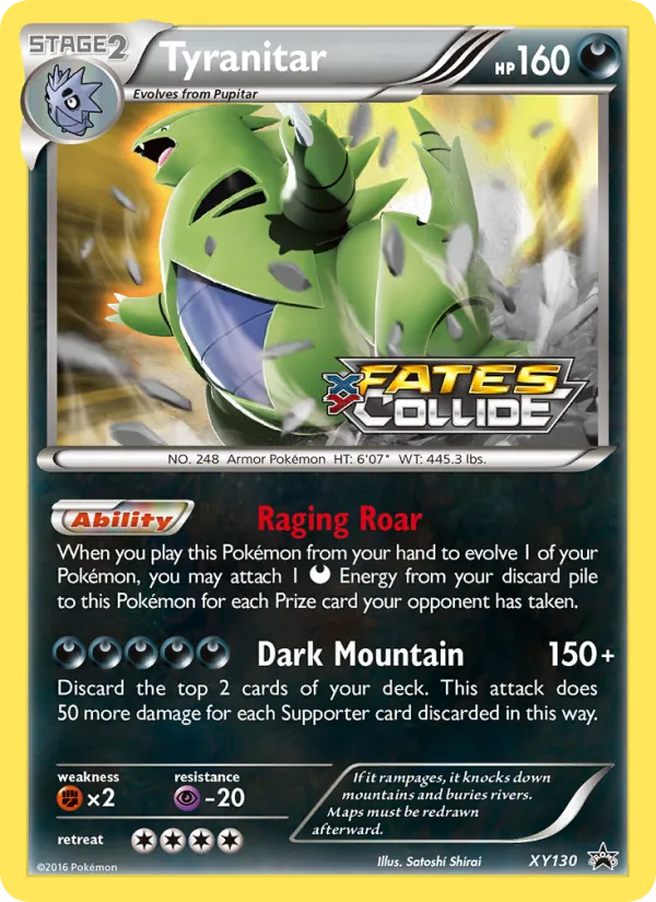 Tyranitar XY130, base reference; stamps unverified